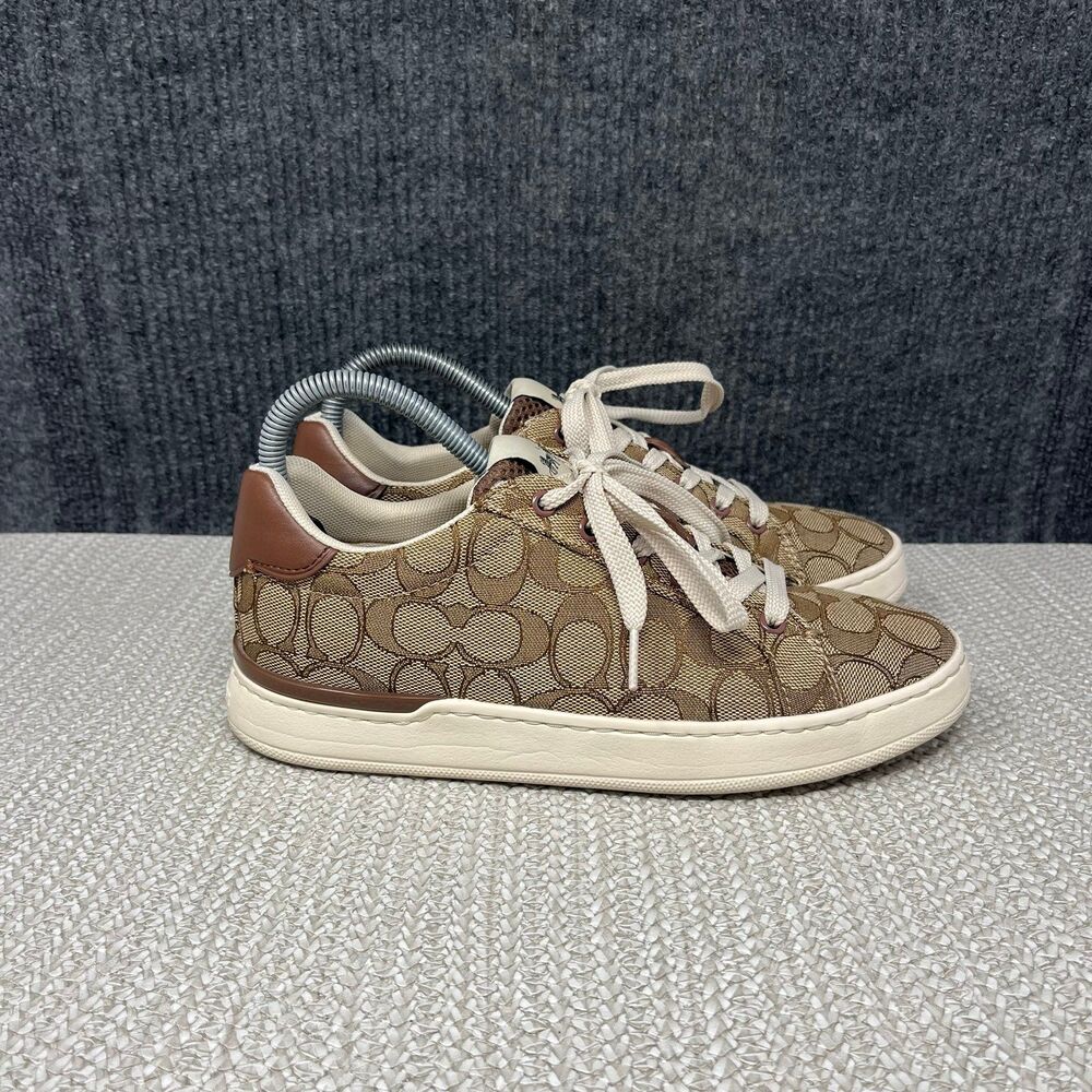 Coach High Line Signature Canvas Brown Clip Low Brown Lace Up Women’s 7 B